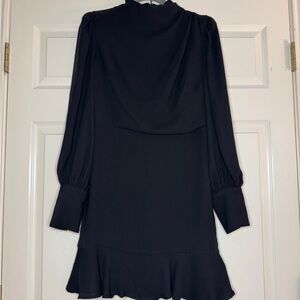 Express Black Sheath Dress with Bishop Sleeves and Cowl Neck